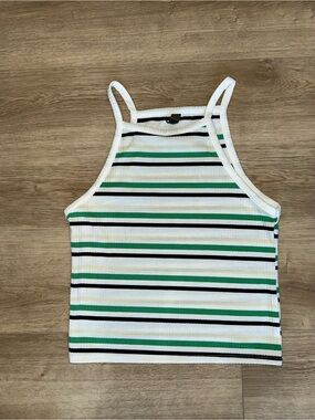 Alya Green, Black and White Striped Ribbed Halter Tank